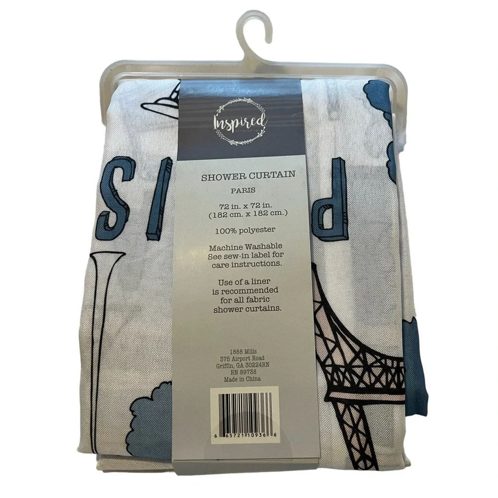 Paris Shower Curtain Eiffel Tower Inspired Surroundings 72 X 72 White Blue Gray
